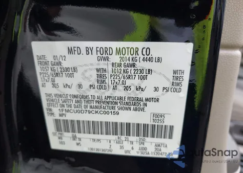 2012 Ford Escape Xlt z USA, uszkodzony, nr VIN 1FMCU0D79CKC00159